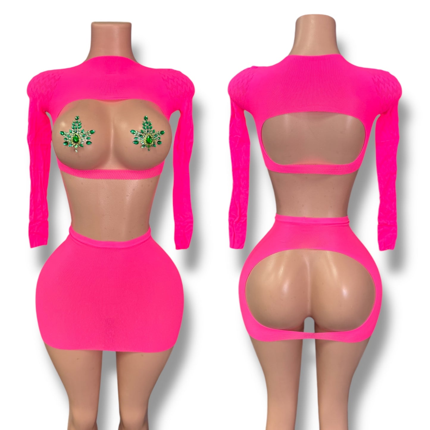 Pink Fishnet Skirt Set