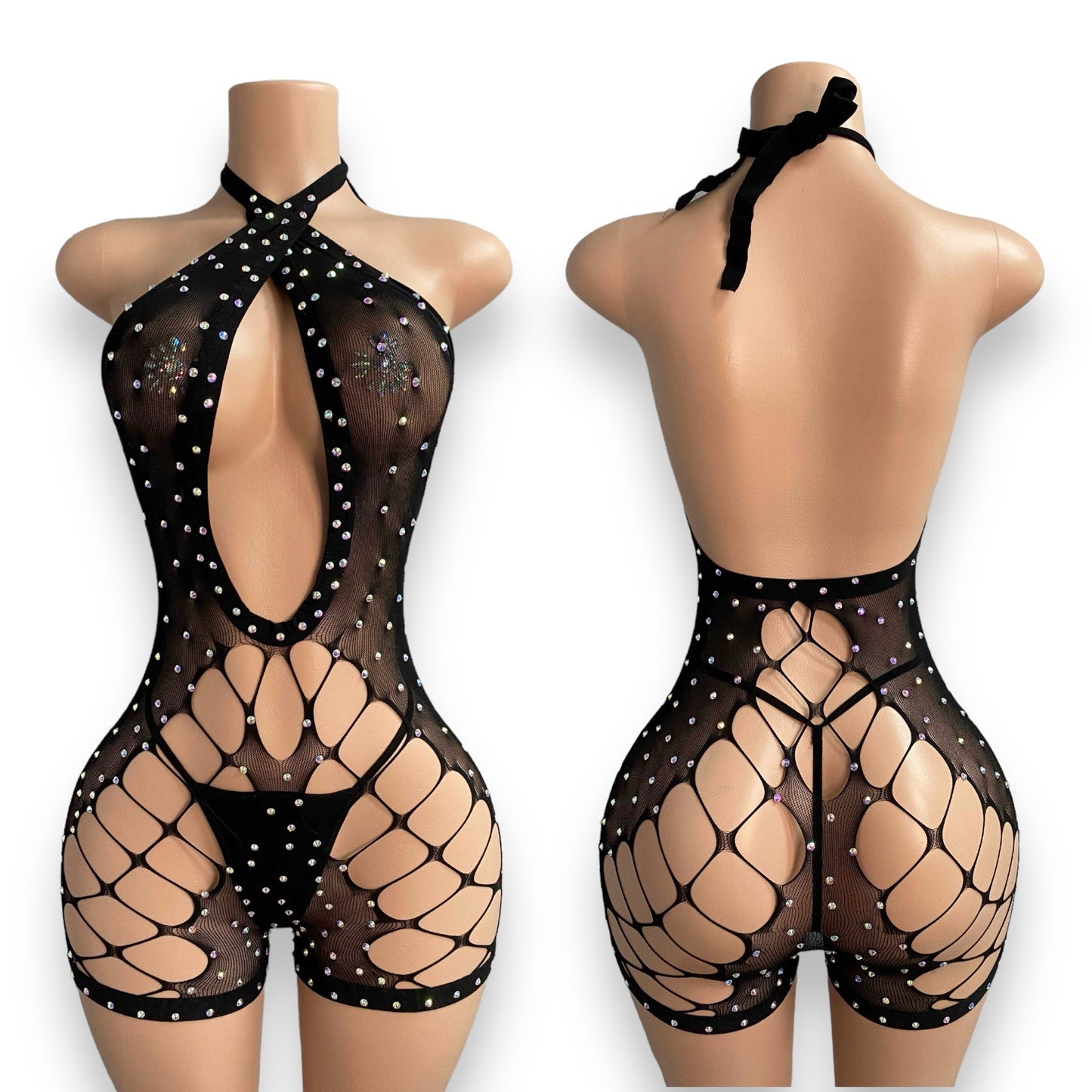 Black Mesh Diamond Romper-PRE ORDER