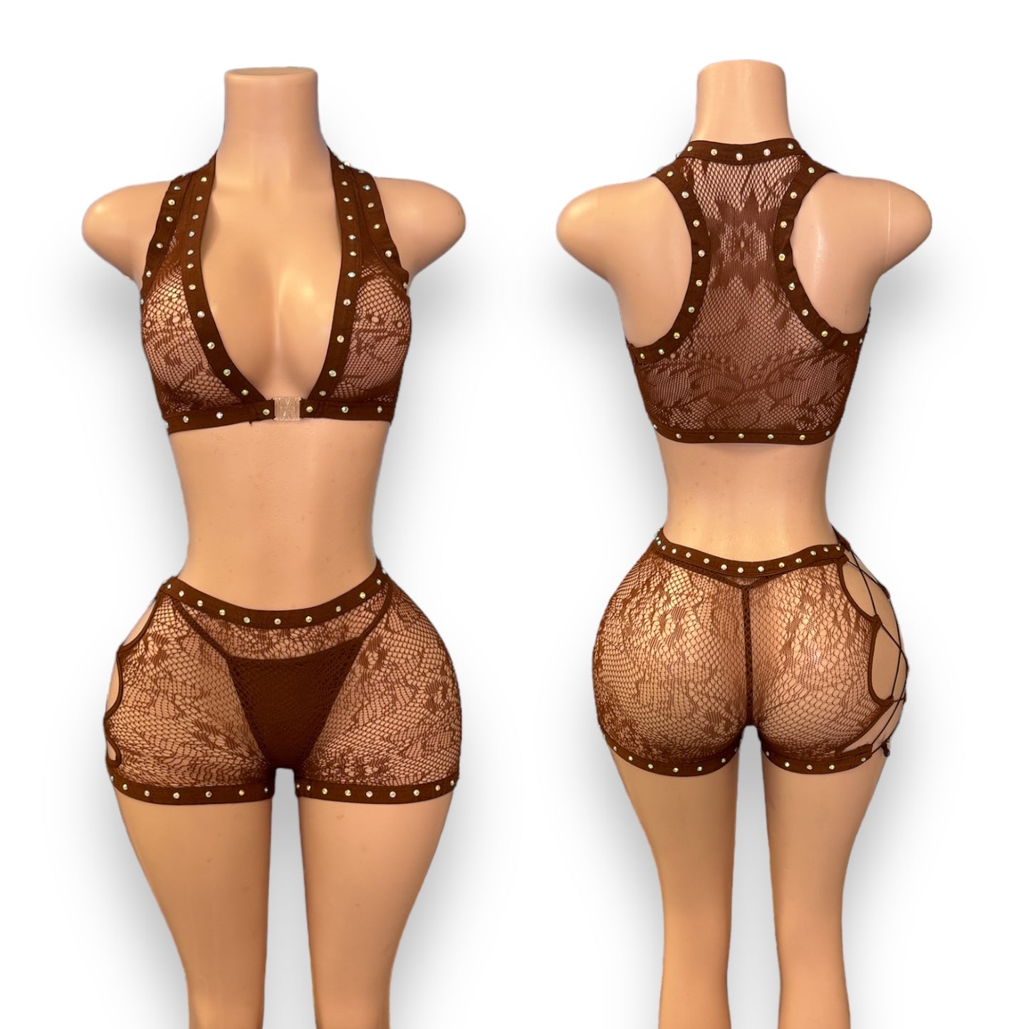 Brown Mesh Short Set